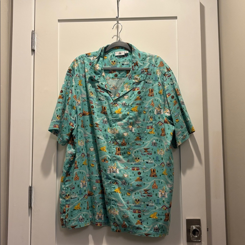 Disney Teal Button-Up Shirt with Playful Print